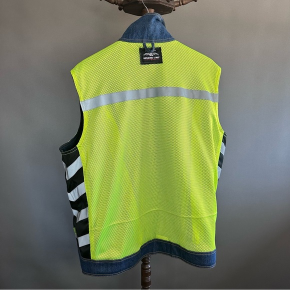 Nwot Lawless Missing Link Biker Moto Denim Safety Reversible Vest Men's Size 2XL - Picture 12 of 15